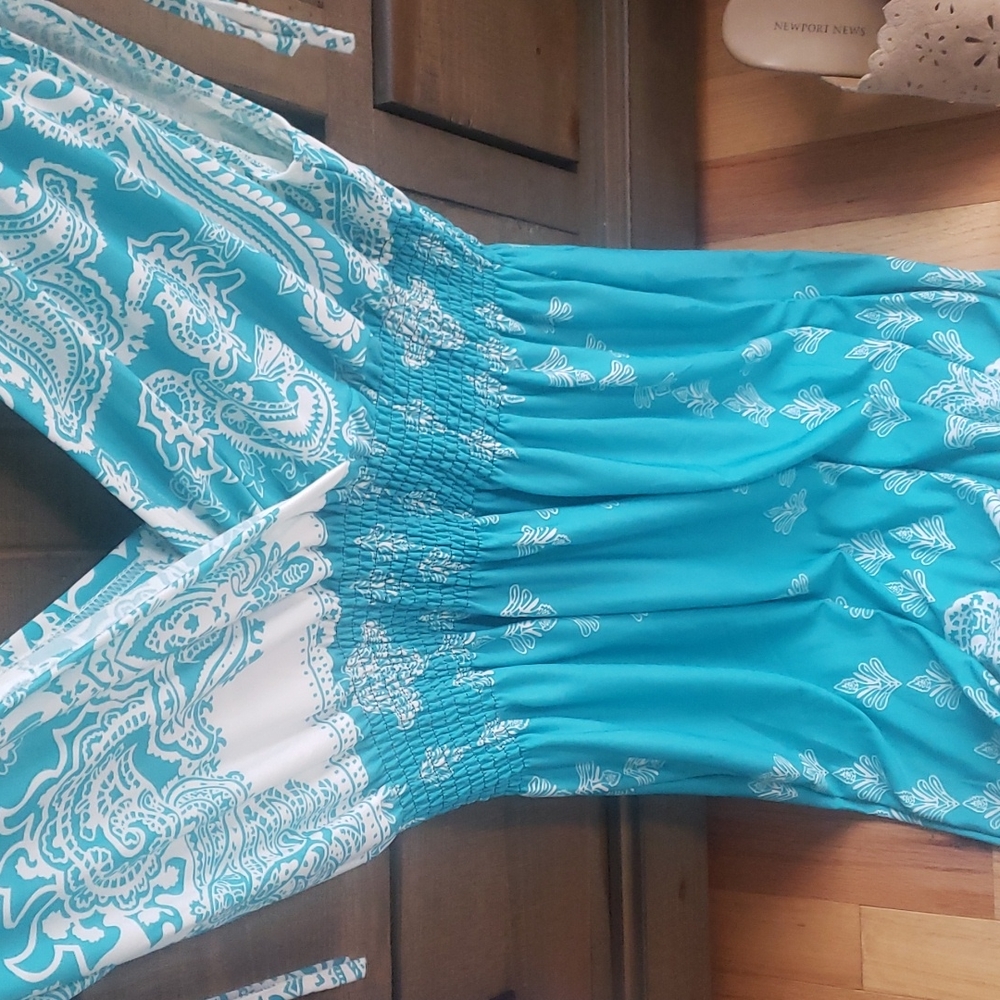 Turquoise and White sleeveless dress
